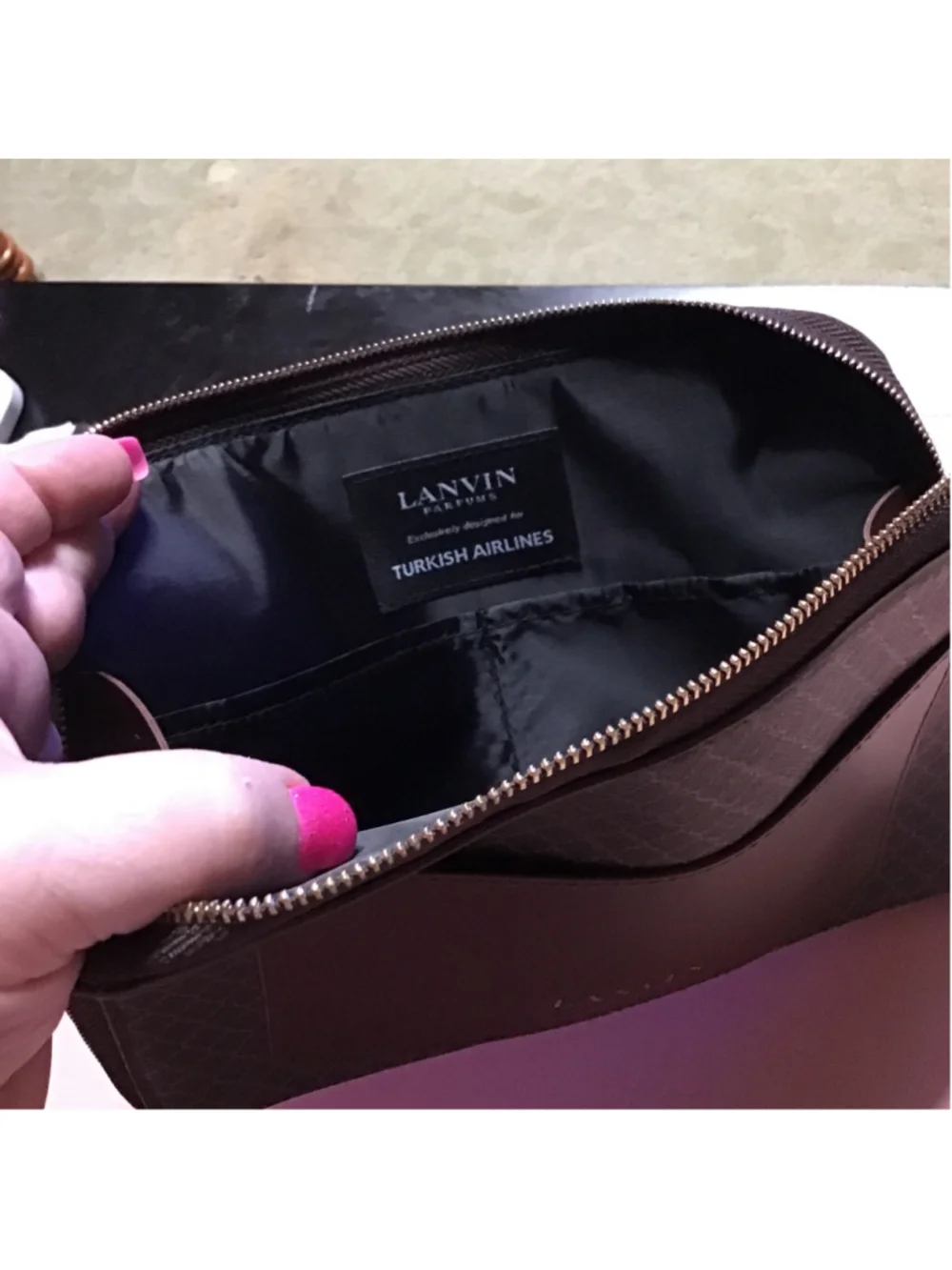LANVIN Brown Cosmetic Bag with Gold Accents